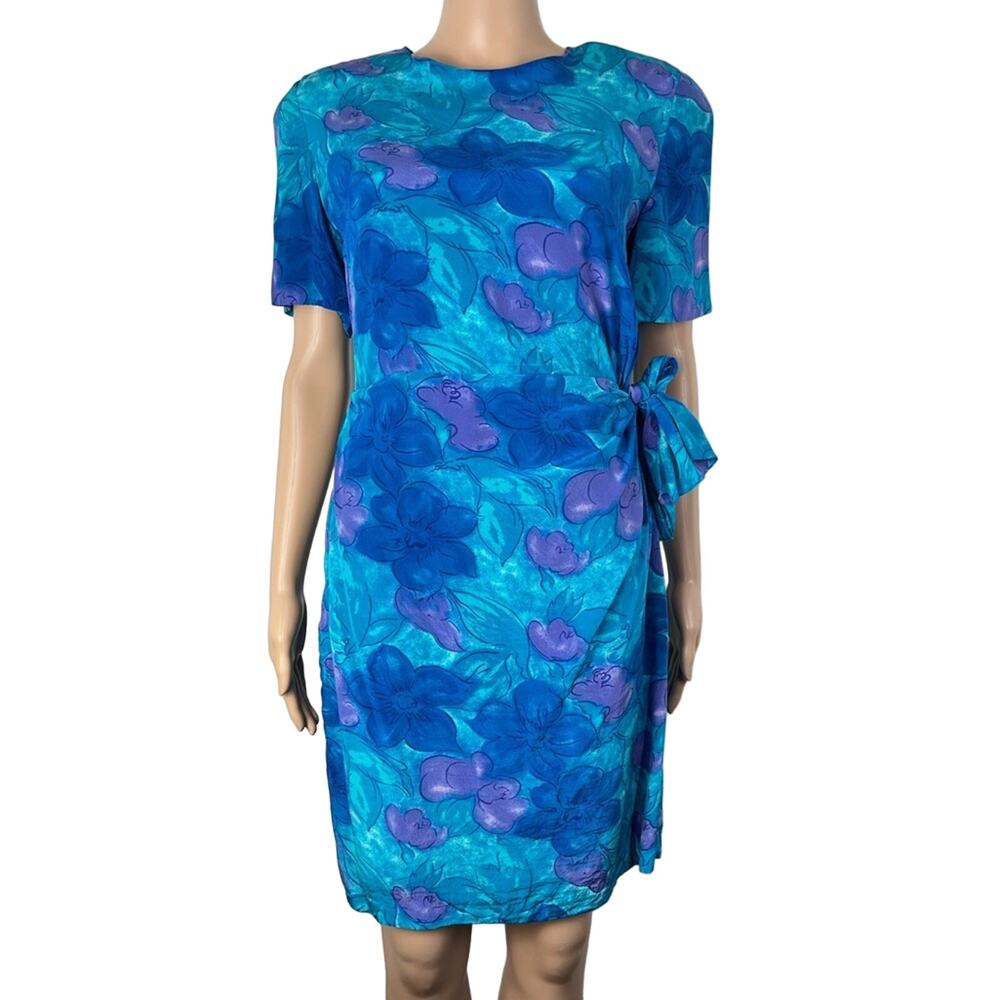 Vintage Spenser Jeremy Floral Print Silk Mini Working Girl Faux Wrap Dress
